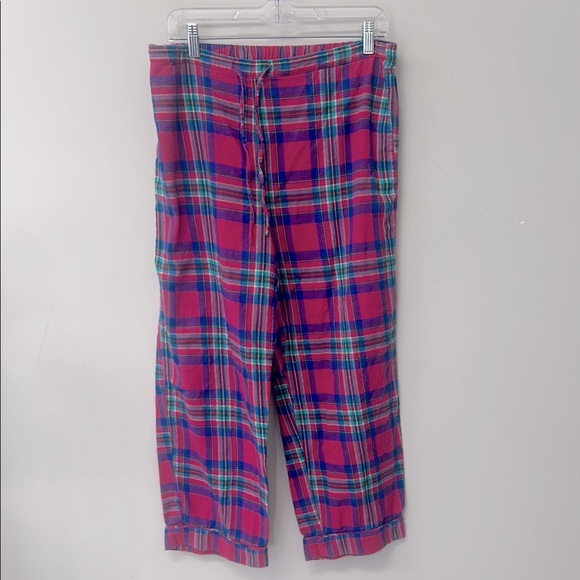 Talbots Women's Pajama Pants Pink Plaid Medium soft flannel Elasticic Waist - Picture 1 of 6
